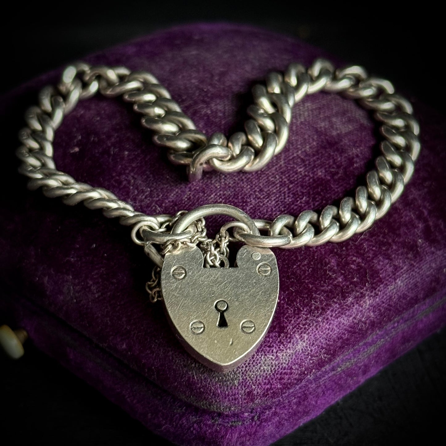 Victorian Sterling Silver Graduated Link Bracelet with Heart Padlock Clasp