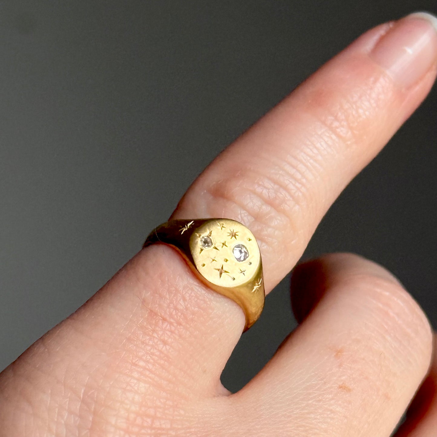 Celestial Diamond Signet Ring in 9 Carat Gold