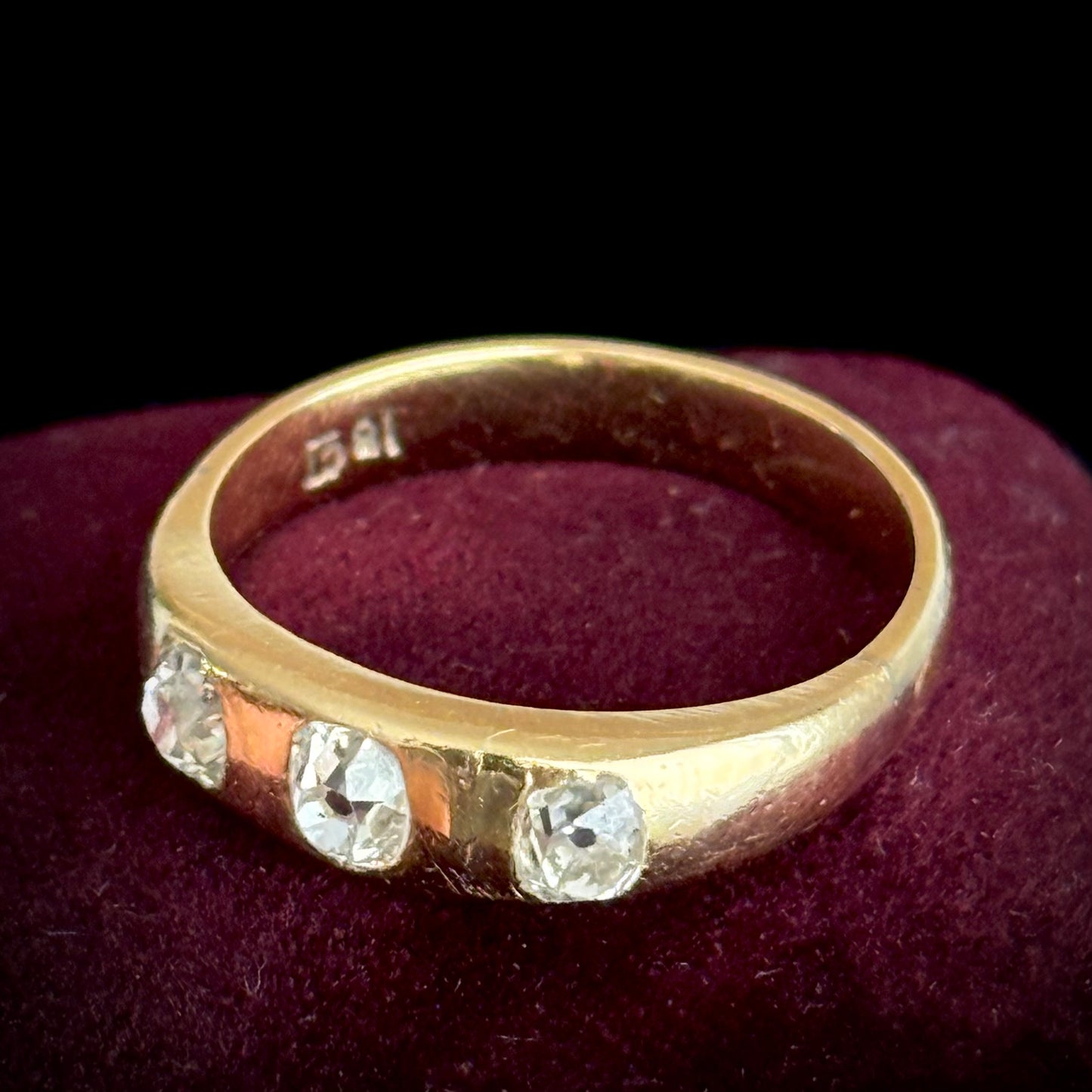 Antique Old Cut Diamond Trilogy Ring; Circa 1890