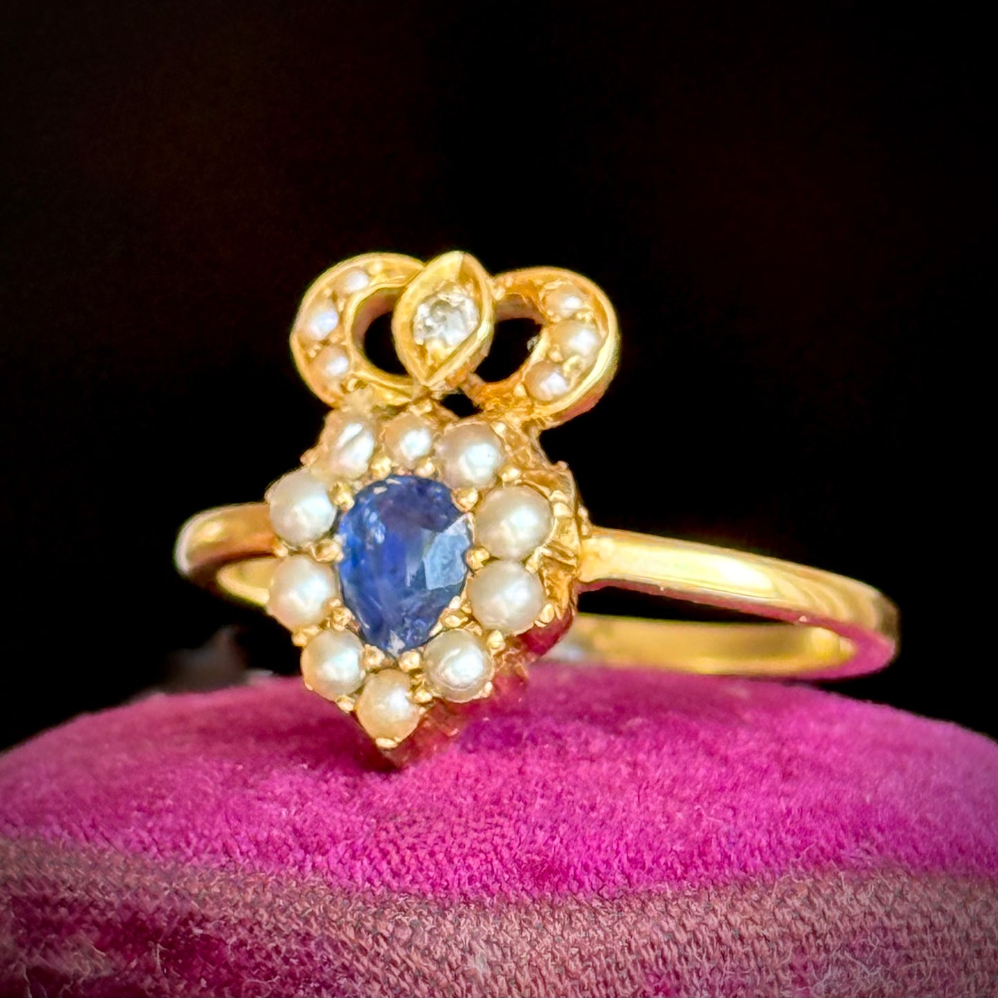 Antique Sapphire Heart Cluster Ring; Circa 1890