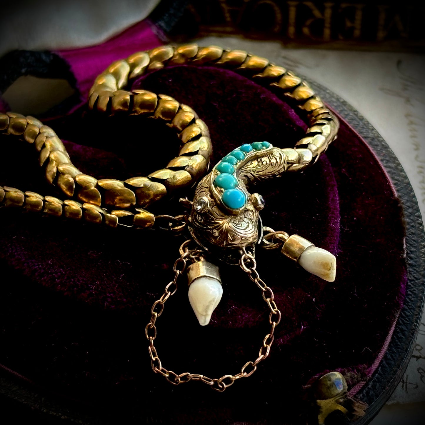 Victorian Diamond & Milk Tooth Snake Bracelet in 15 Carat Gold; Circa 1880