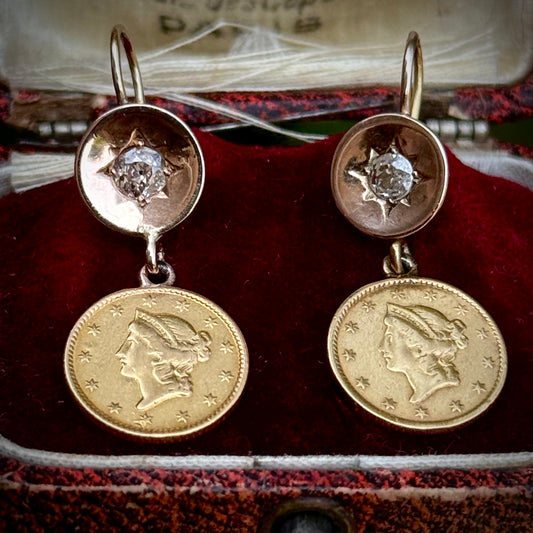 Antique Diamond & Dollar Drop Earrings; Circa 1850