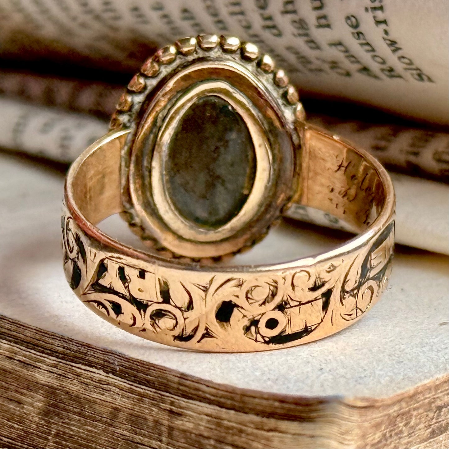 Victorian Intaglio Agate Mourning Ring'; Circa 1867