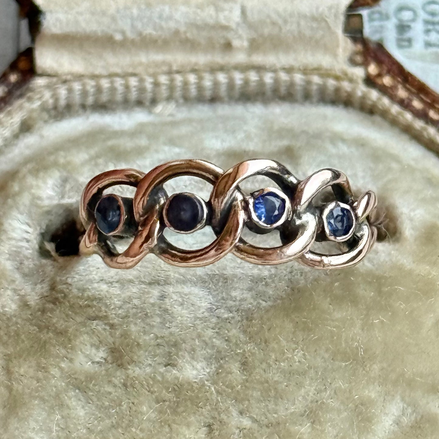 Antique Sapphire Knot Ring in 9 Carat Rose Gold