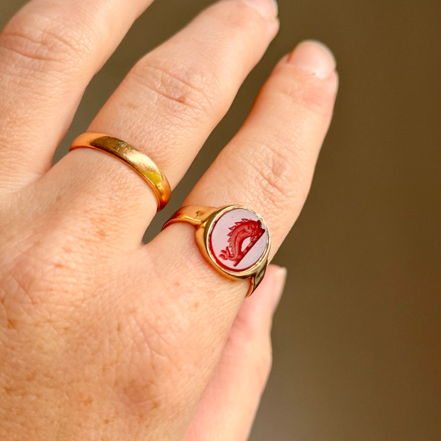 Edwardian Mythical Creature Intaglio Ring in 9 Carat Gold