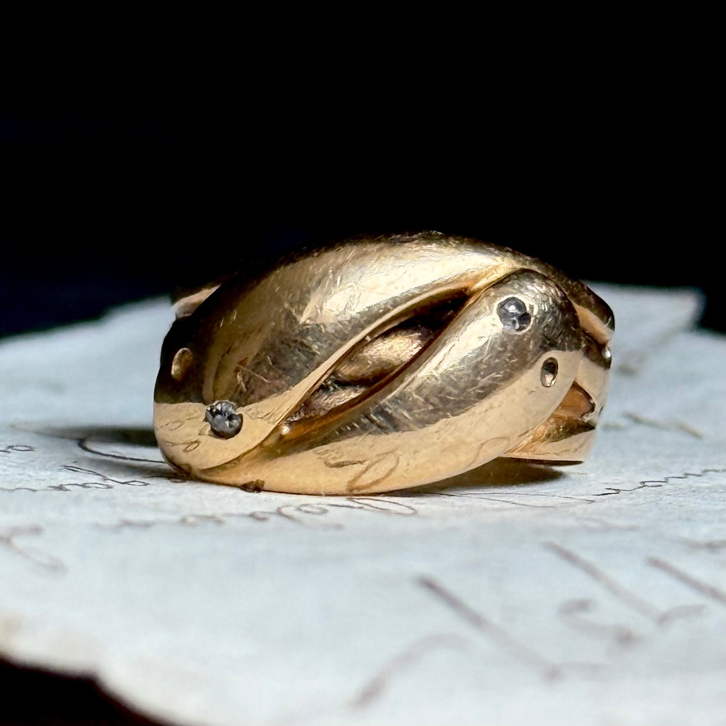 Victorian Diamond Double Snake Ring in 18 Carat Gold; Circa 1880