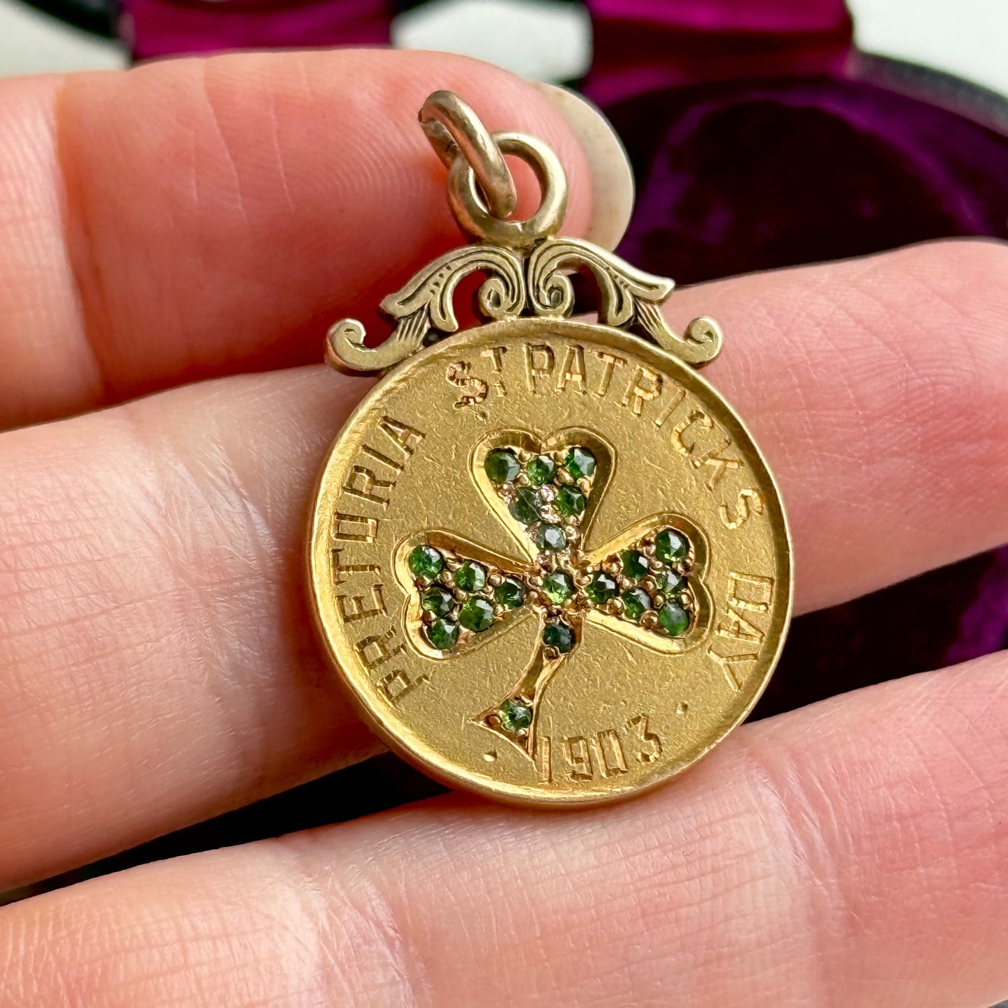 Antique Edwardian St Patrick's Day Pendant in 14 Carat Gold; Circa 1903