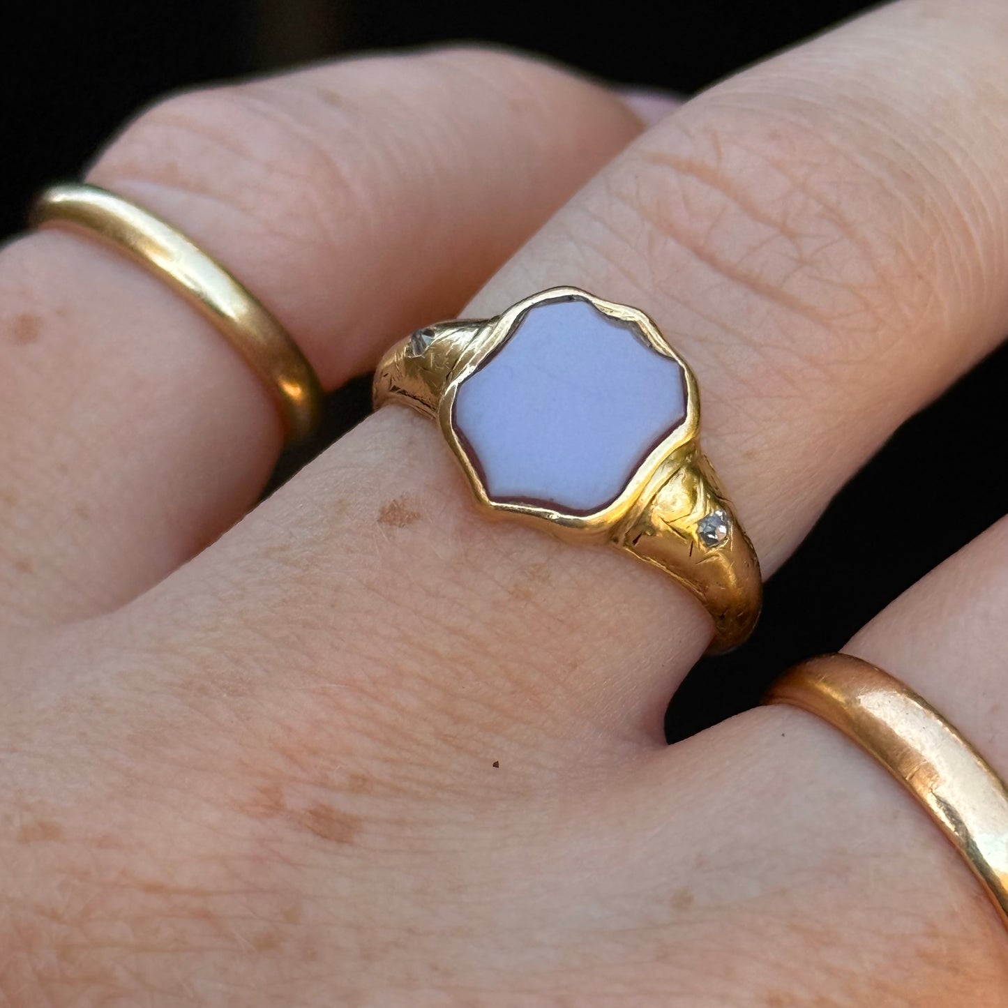 Antique Victorian Diamond Mourning Signet; Circa 1858