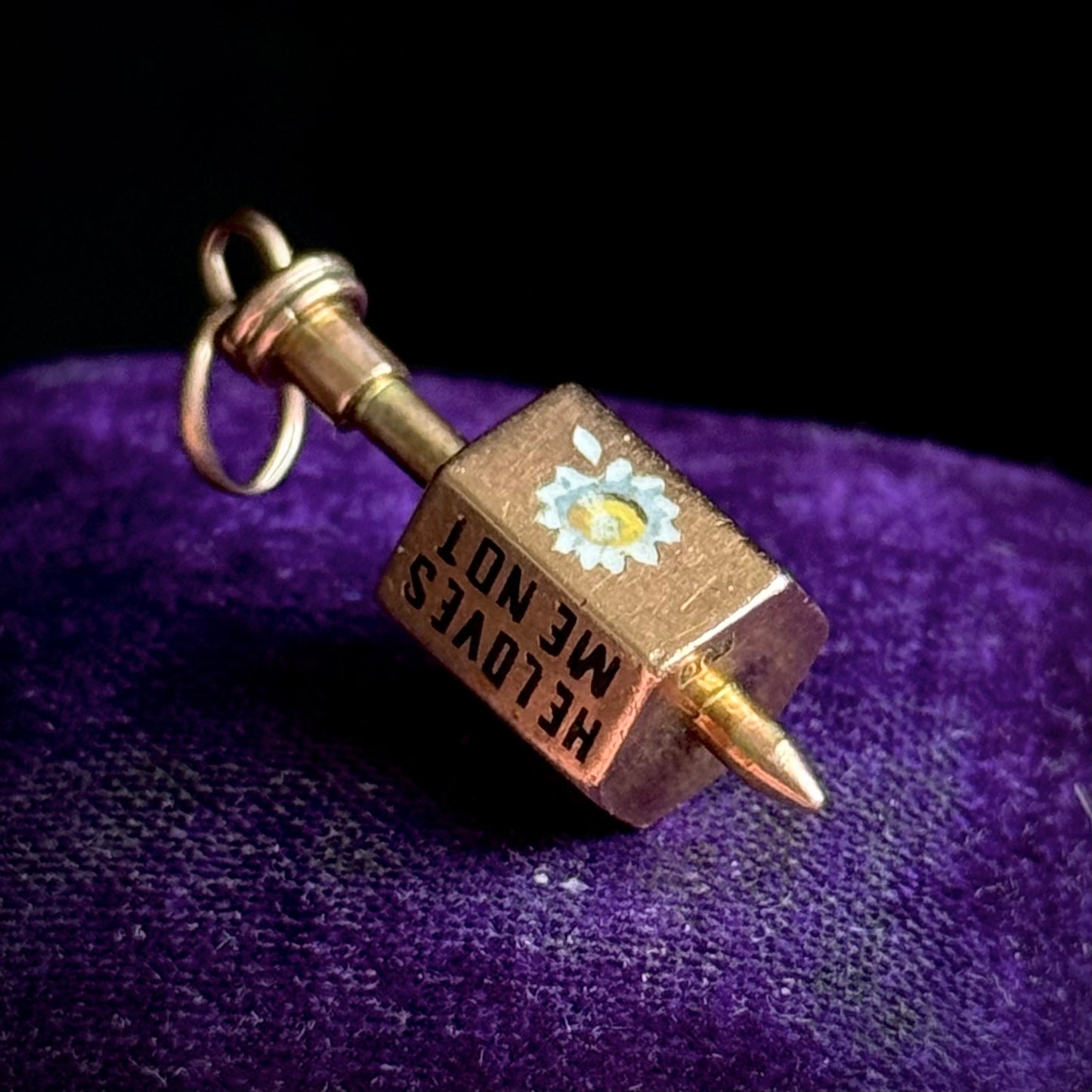 Antique Victorian 'He Loves Me' Spinning Top Enamel Pendant; Circa 1880