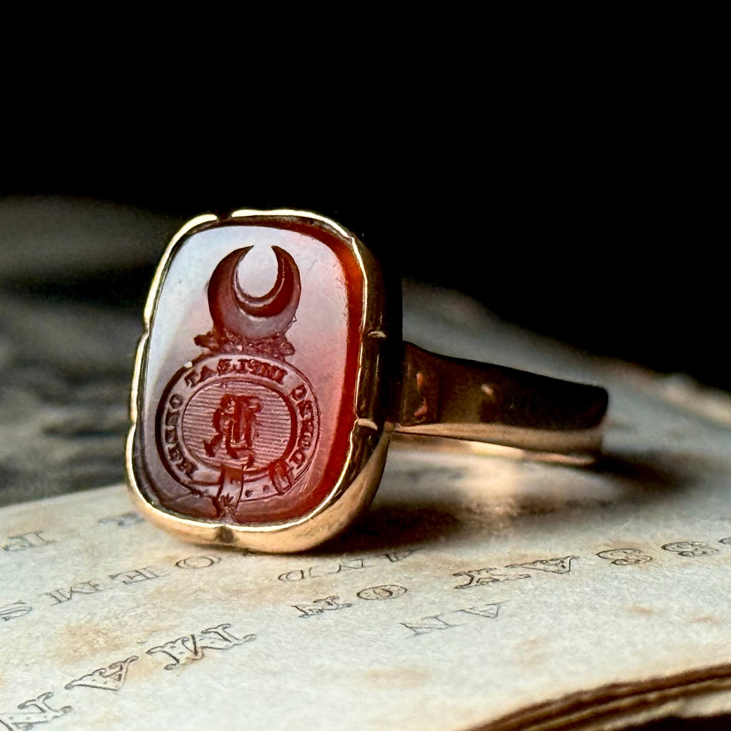 Early Victorian Intaglio 'K' Ring in 9 Carat Gold; Circa 1880