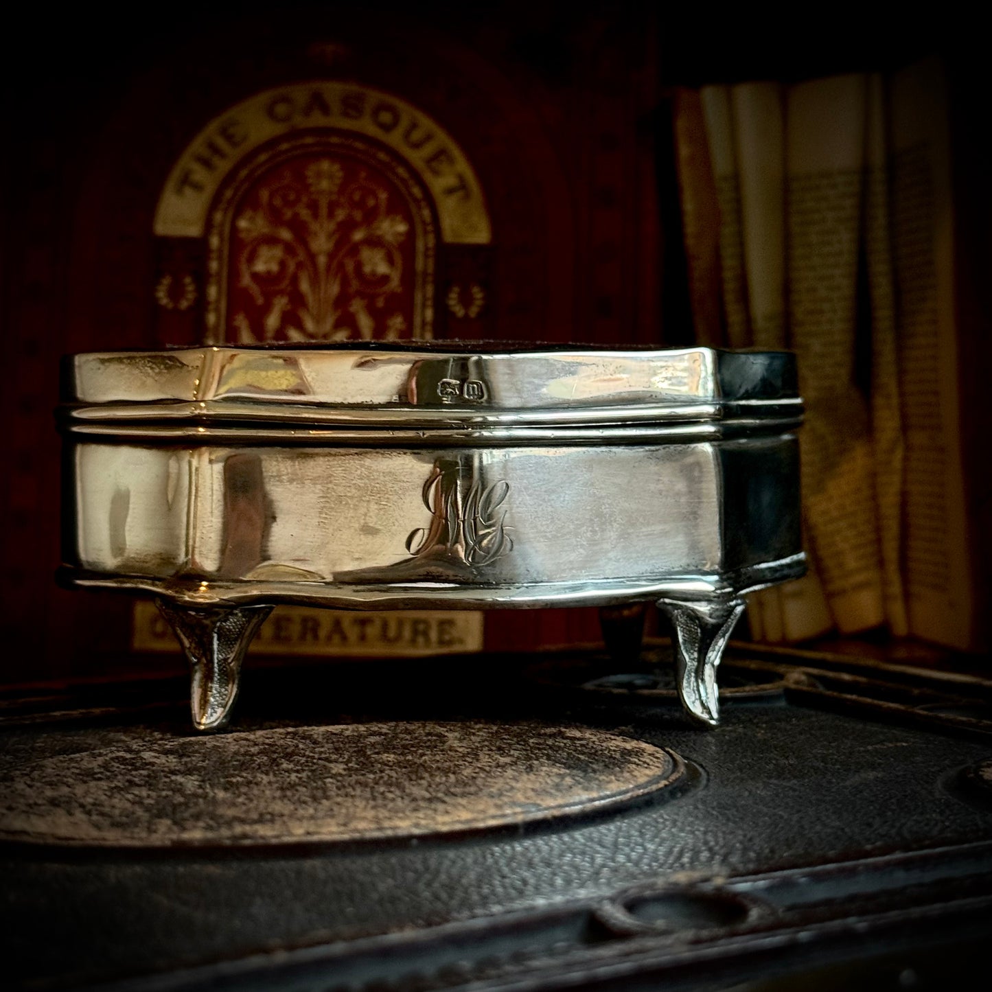 Antique Sterling Silver & Velvet Jewellery Box, England 1912