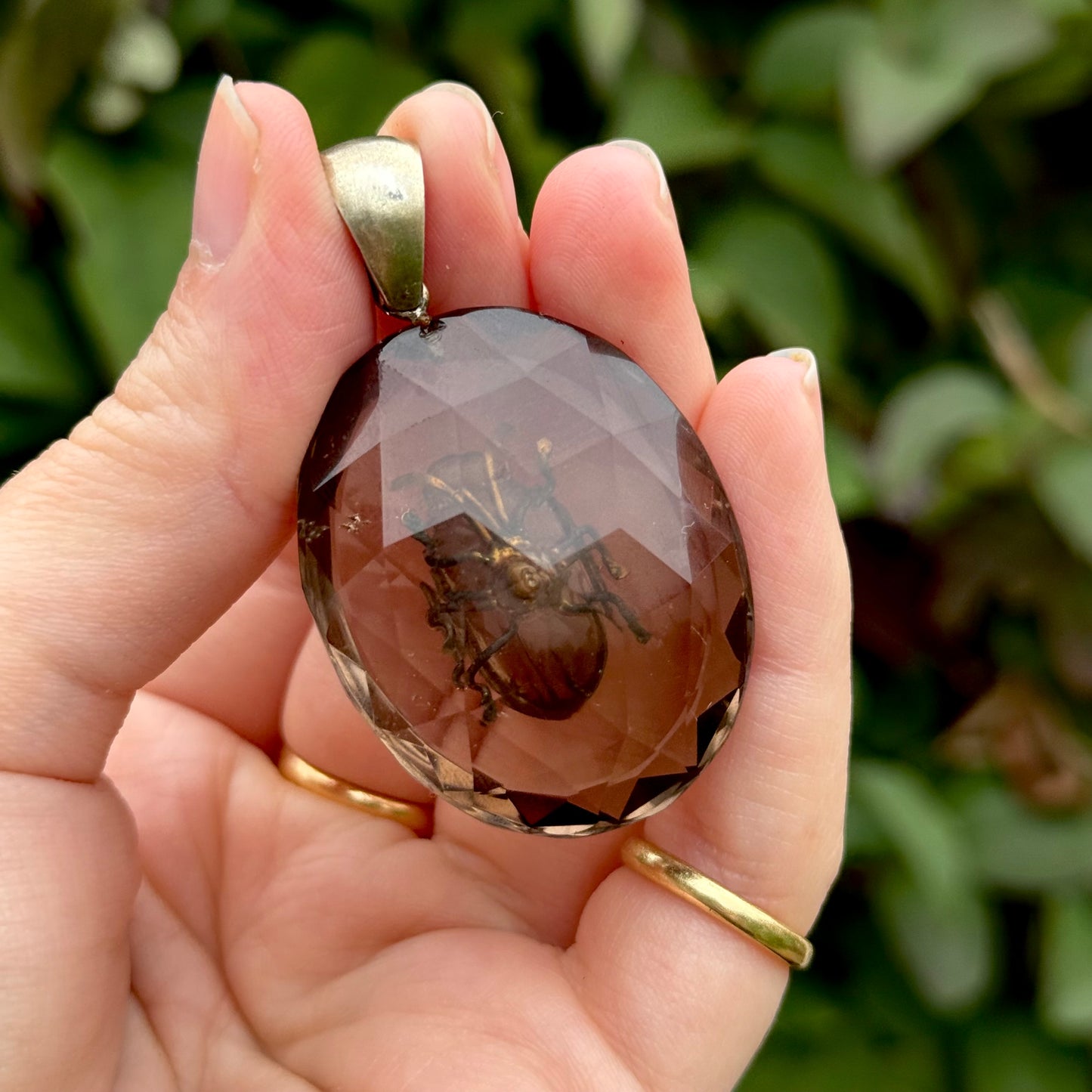 Victorian Smoky Quartz & Silver Gilt Beetle Pendant; Circa 19th Century