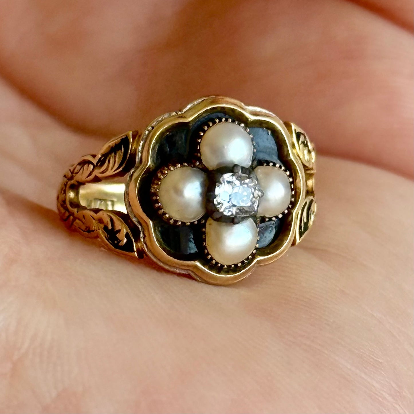 Antique Diamond Mourning Ring; Circa 1839