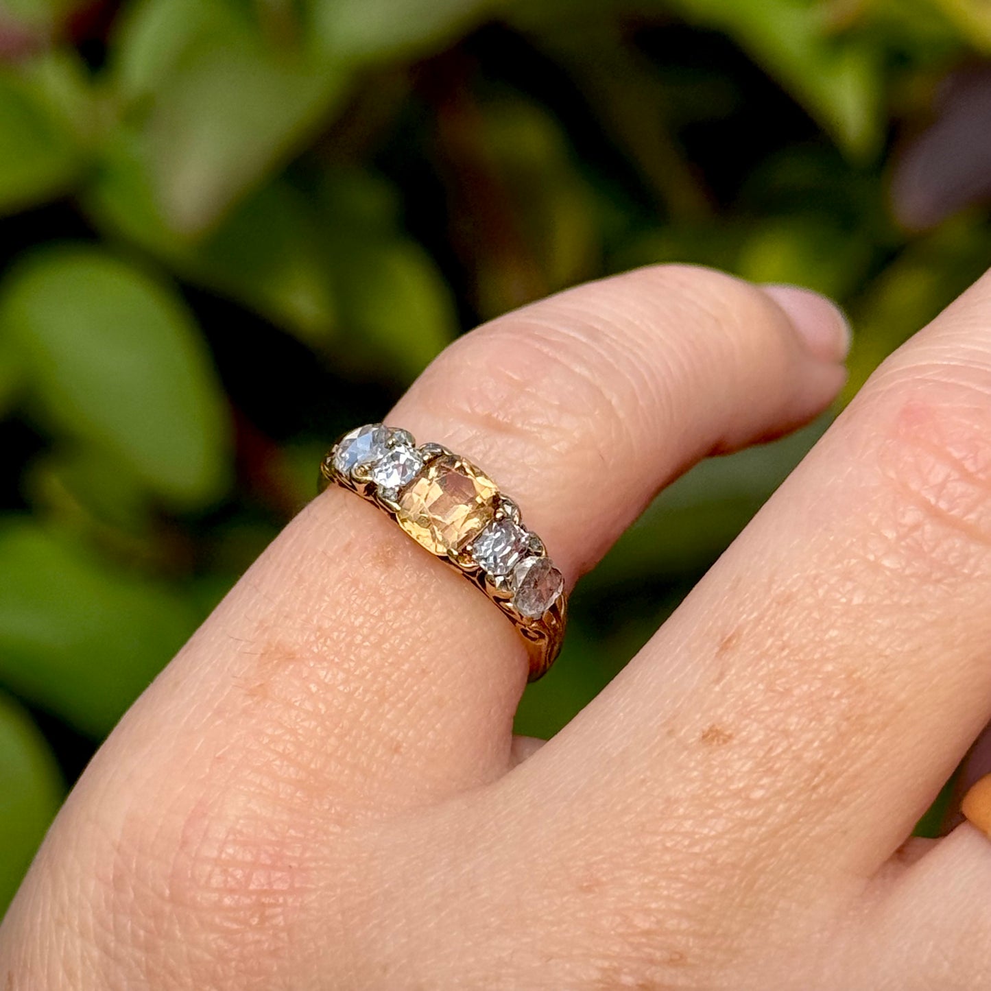 Late Victorian Imperial Topaz & Mixed Cut Diamond Ring; Circa 1890