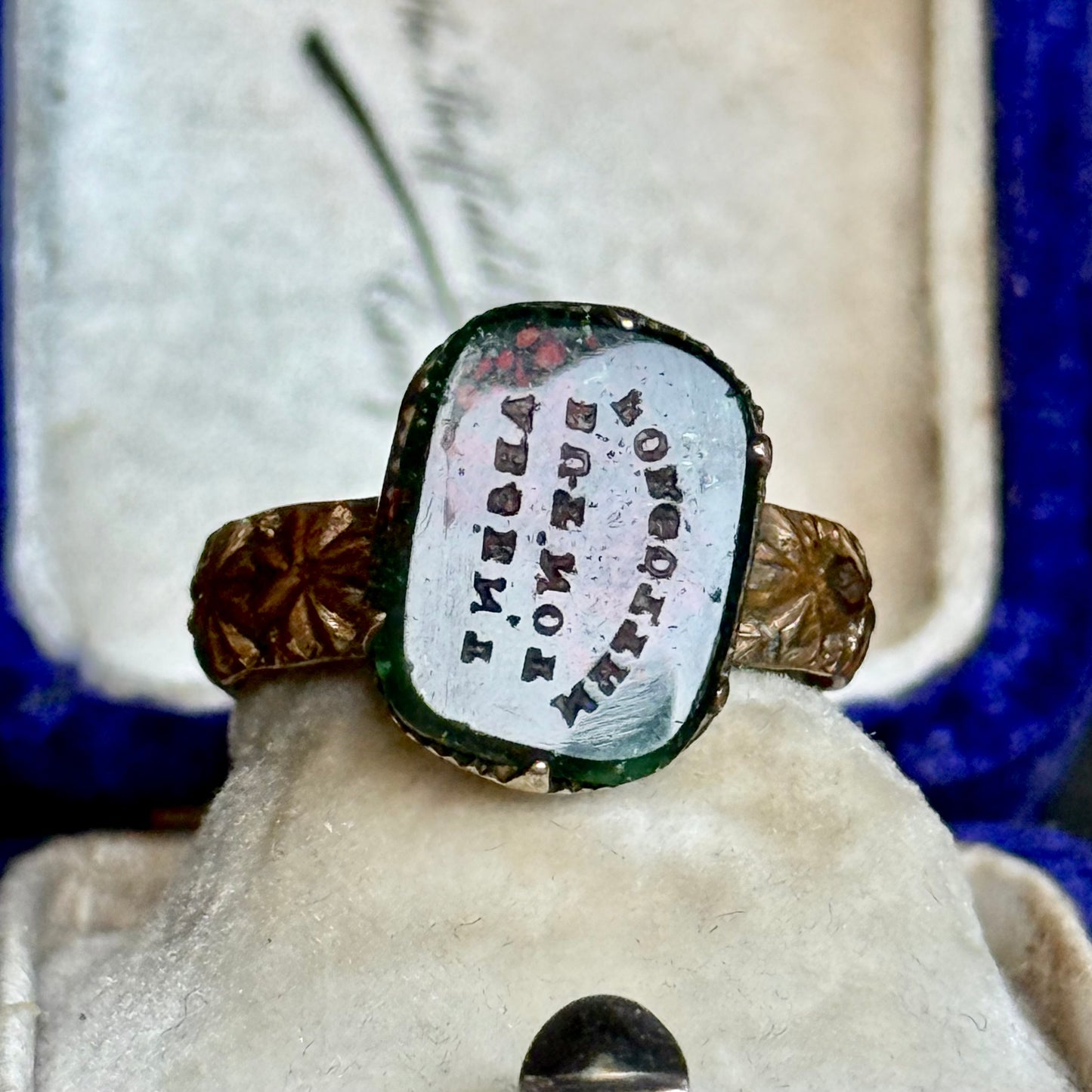 Antique Bloodstone Mourning Ring;Circa 1890