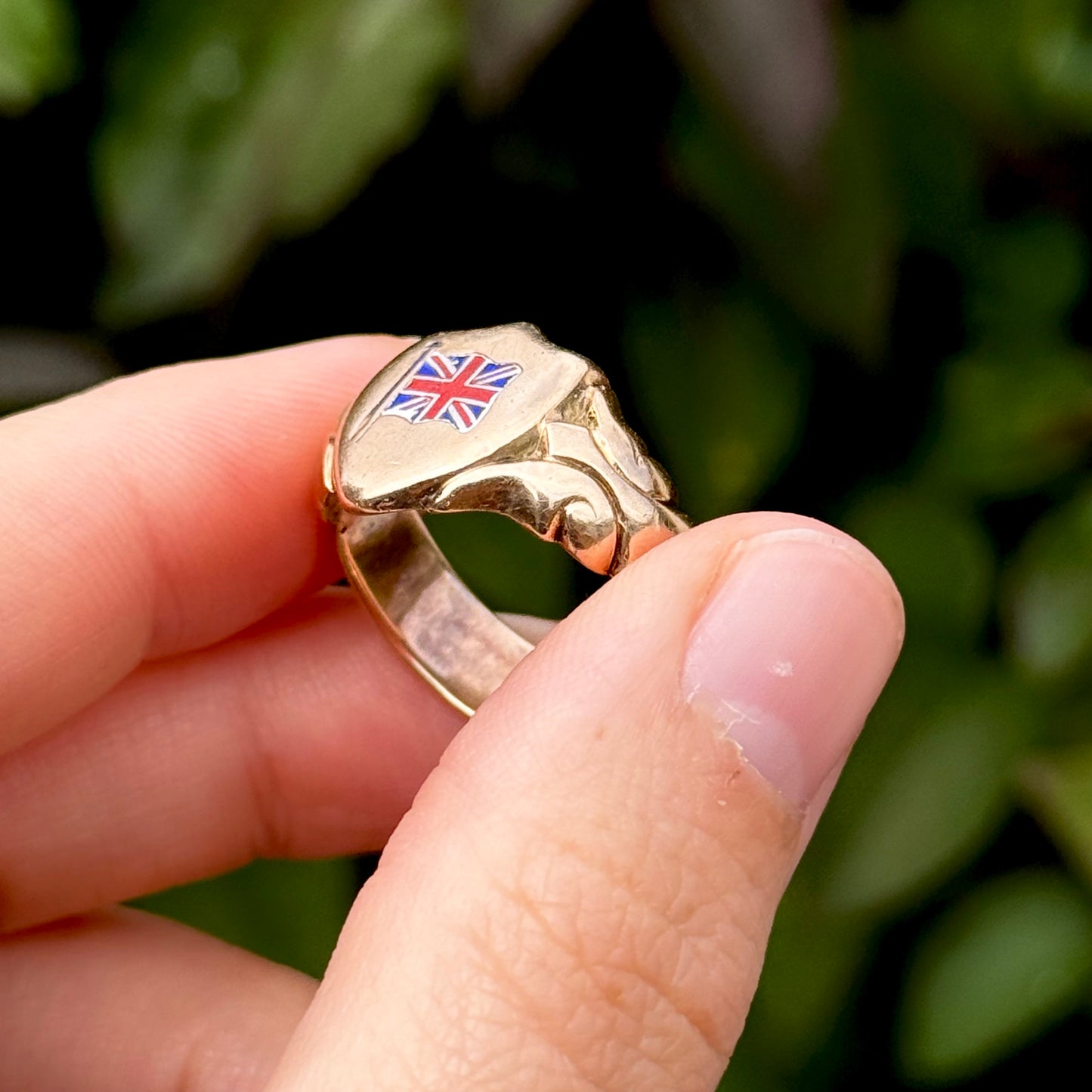 Antique First World War Enamel Signet Ring in 9 Carat Rose Gold; Circa 1914