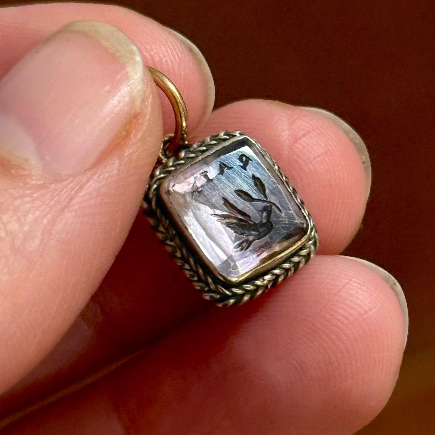 Antique Victorian Amethyst 'Paix' Intaglio Pendant
