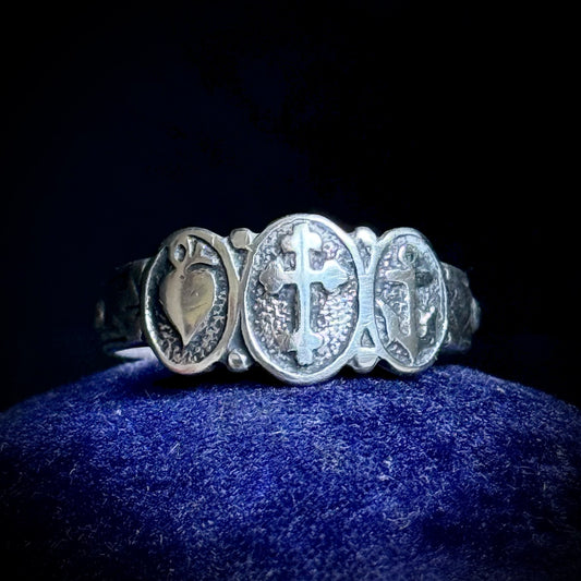 Antique Faith, Hope & Charity Ring in Silver; Circa 1920