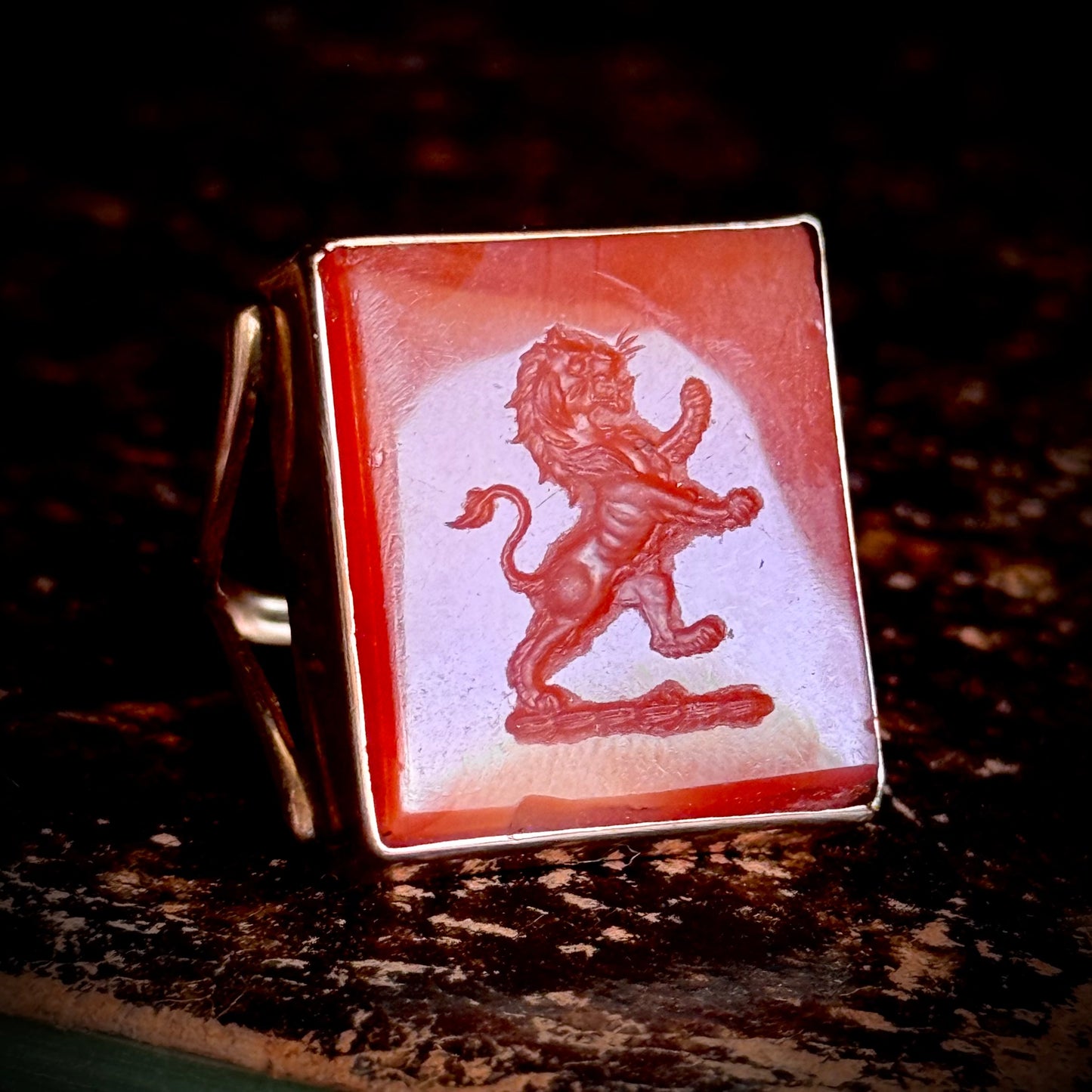 Substantial Antique Carnelian Intaglio Ring in 9 Carat Gold