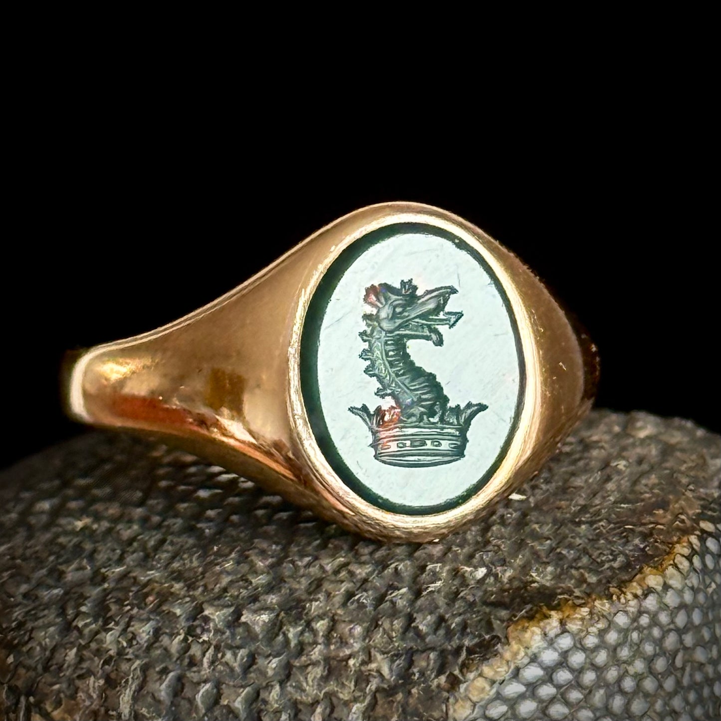Antique Dragon Intaglio Signet Ring; Circa 1900