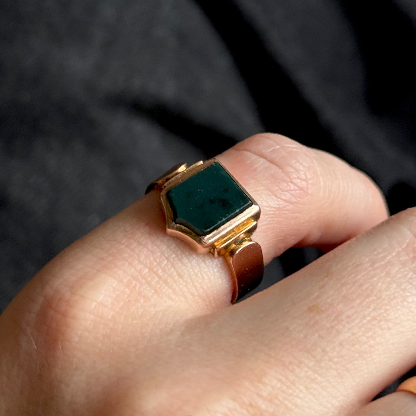 Antique Victorian Bloodstone Signet Ring in 9 Carat Rose Gold; Circa 1899