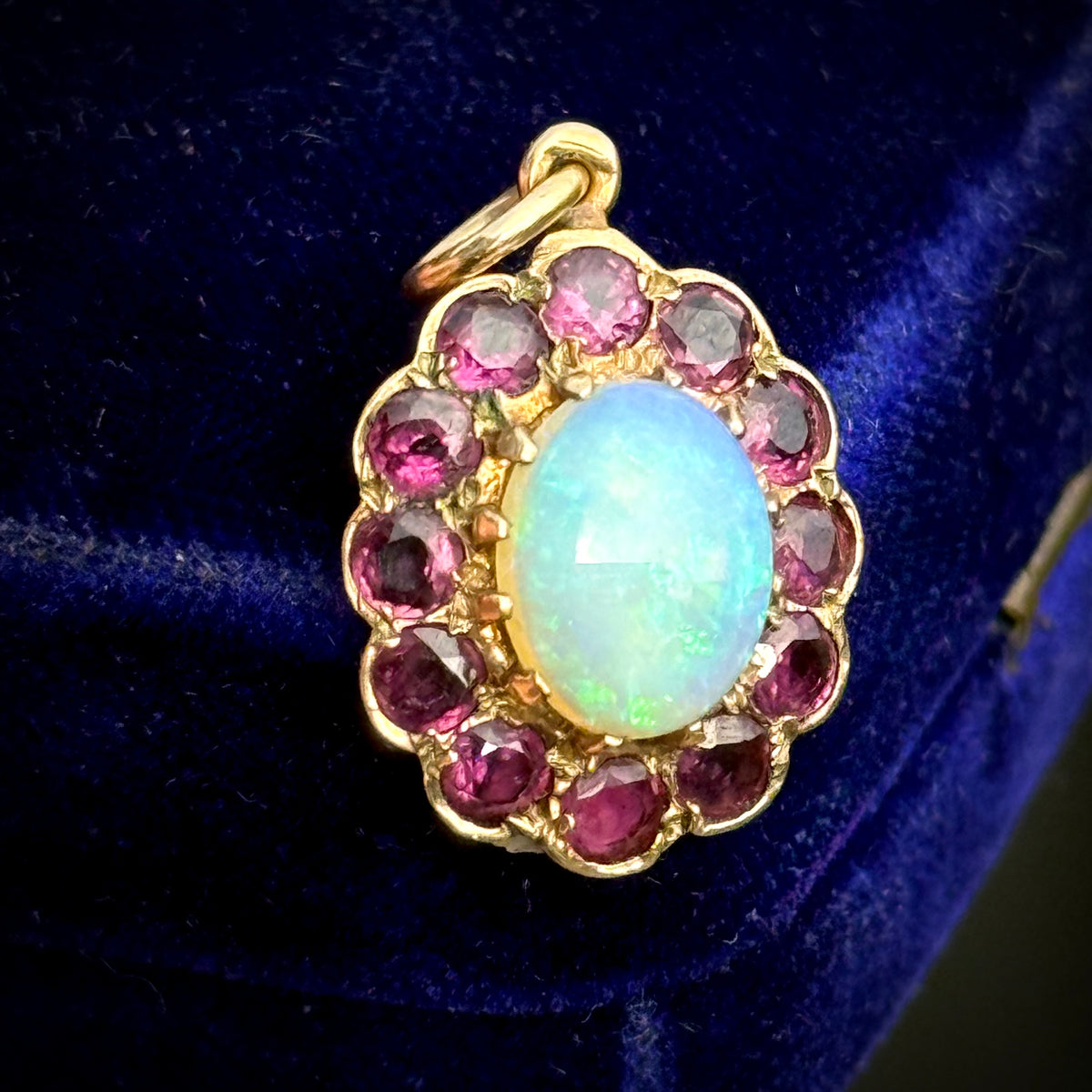 Antique Opal & Ruby Pendant in 9 Carat Gold; Circa 1900