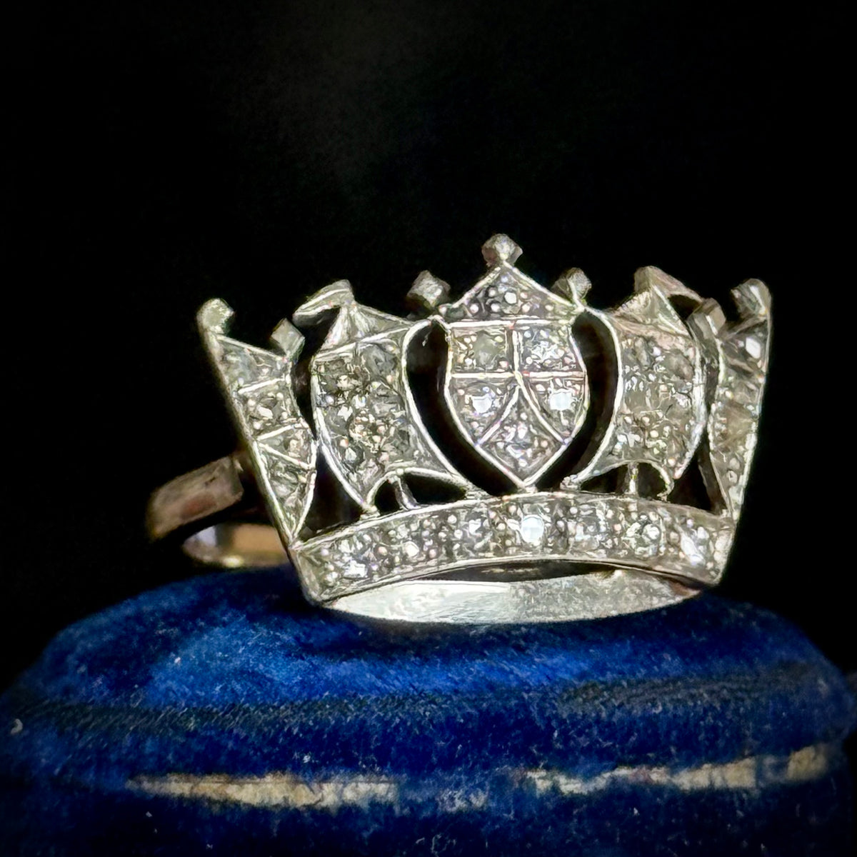 Antique Diamond Navy Sweetheart Ring 9 Carat Gold; Circa 1920
