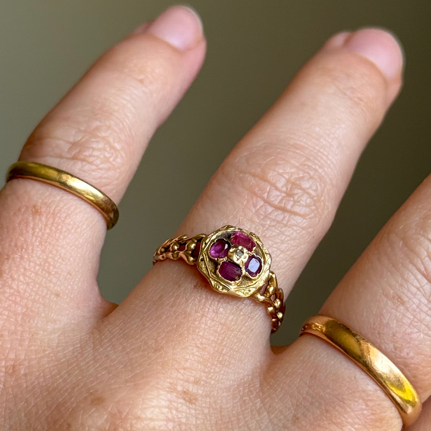 Late Georgian Ruby & Pearl Ring in 15 Carat Gold