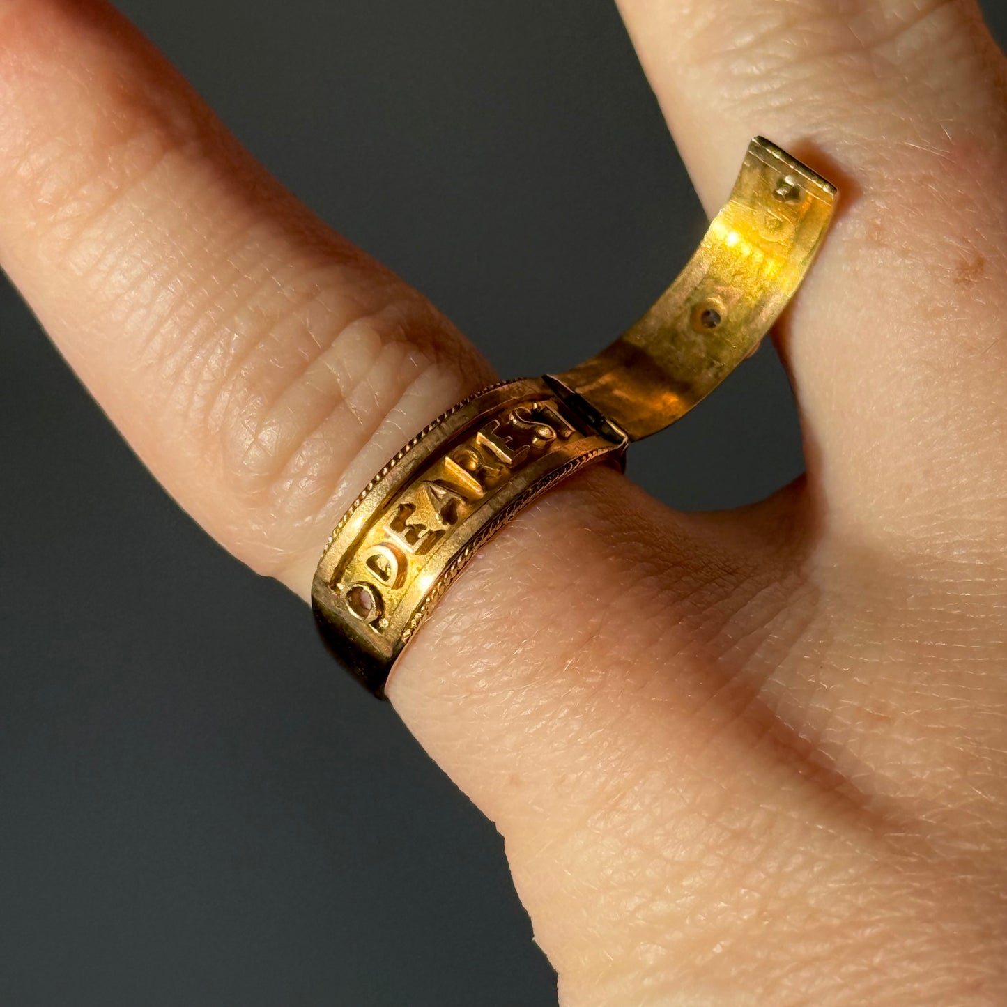 Edwardian Diamond "DEAREST" Locket Ring in 18 Carat Gold