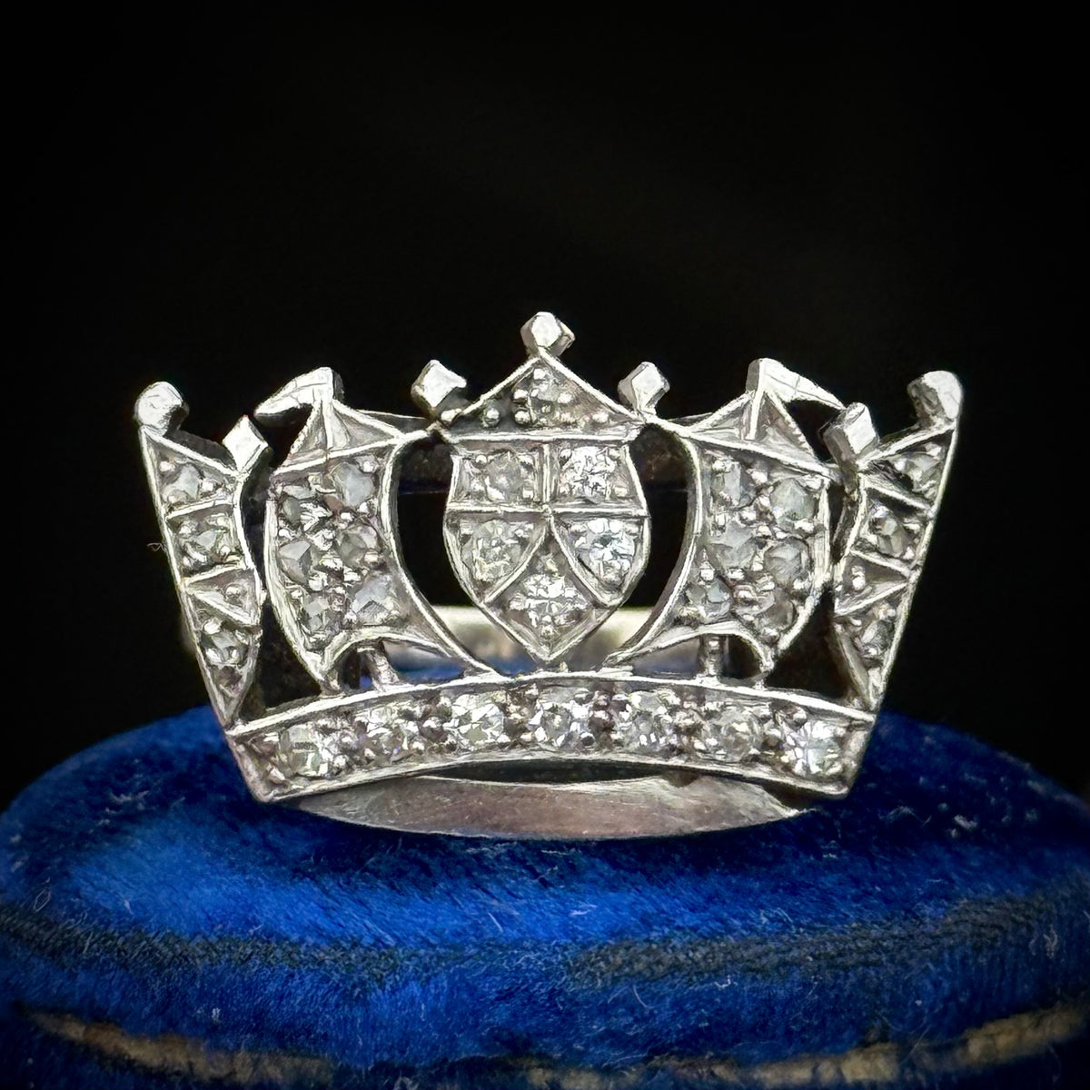Antique Diamond Navy Sweetheart Ring 9 Carat Gold; Circa 1920