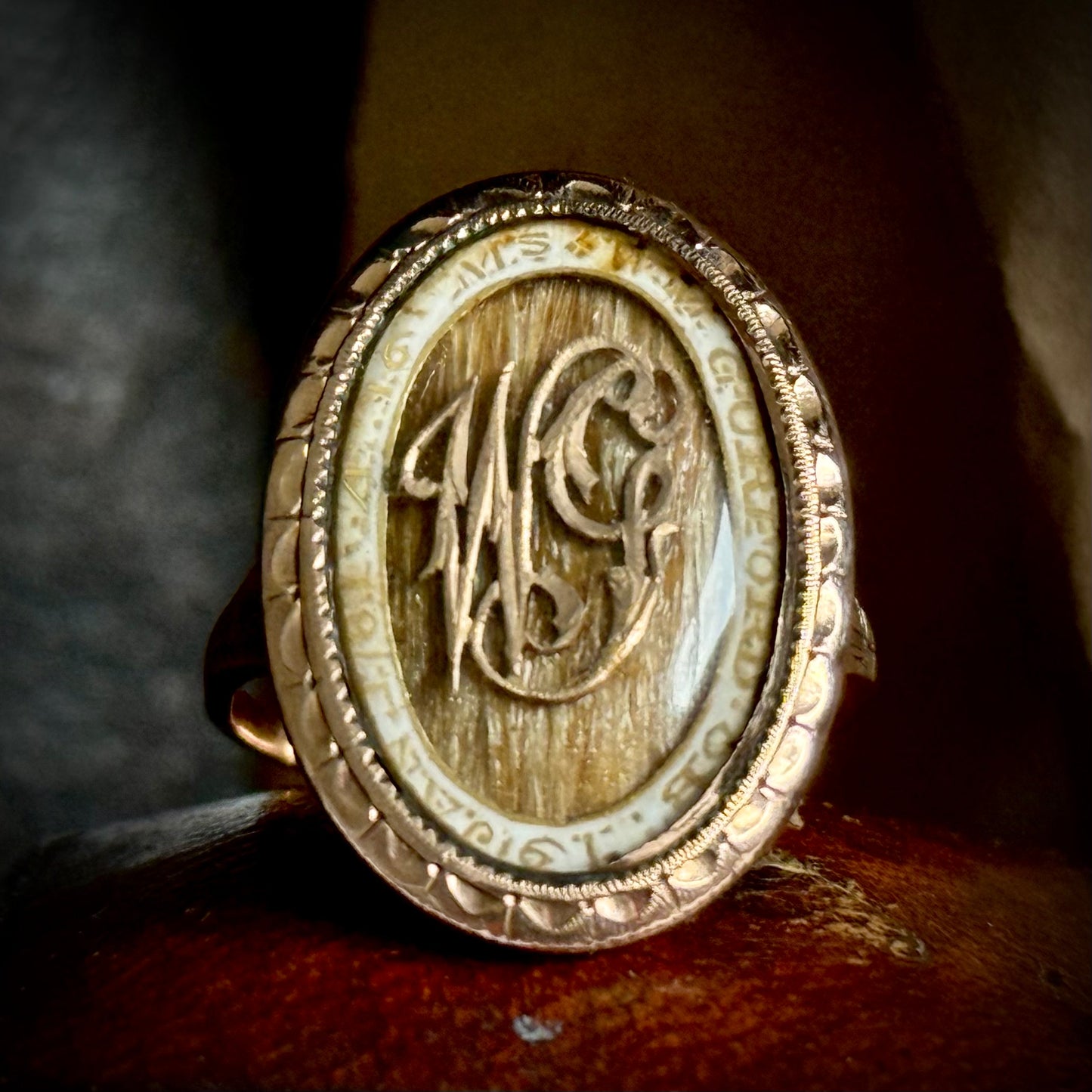 Georgian Enamel Mourning Ring in 9 Carat Gold; Circa 1781