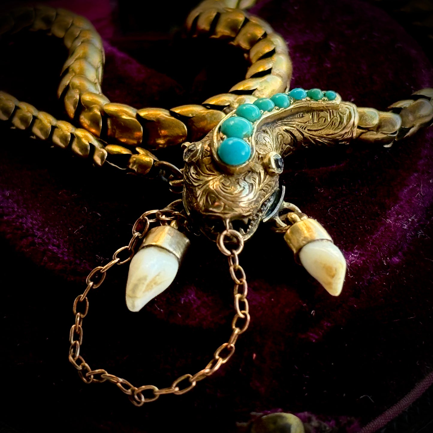 Victorian Diamond & Milk Tooth Snake Bracelet in 15 Carat Gold; Circa 1880