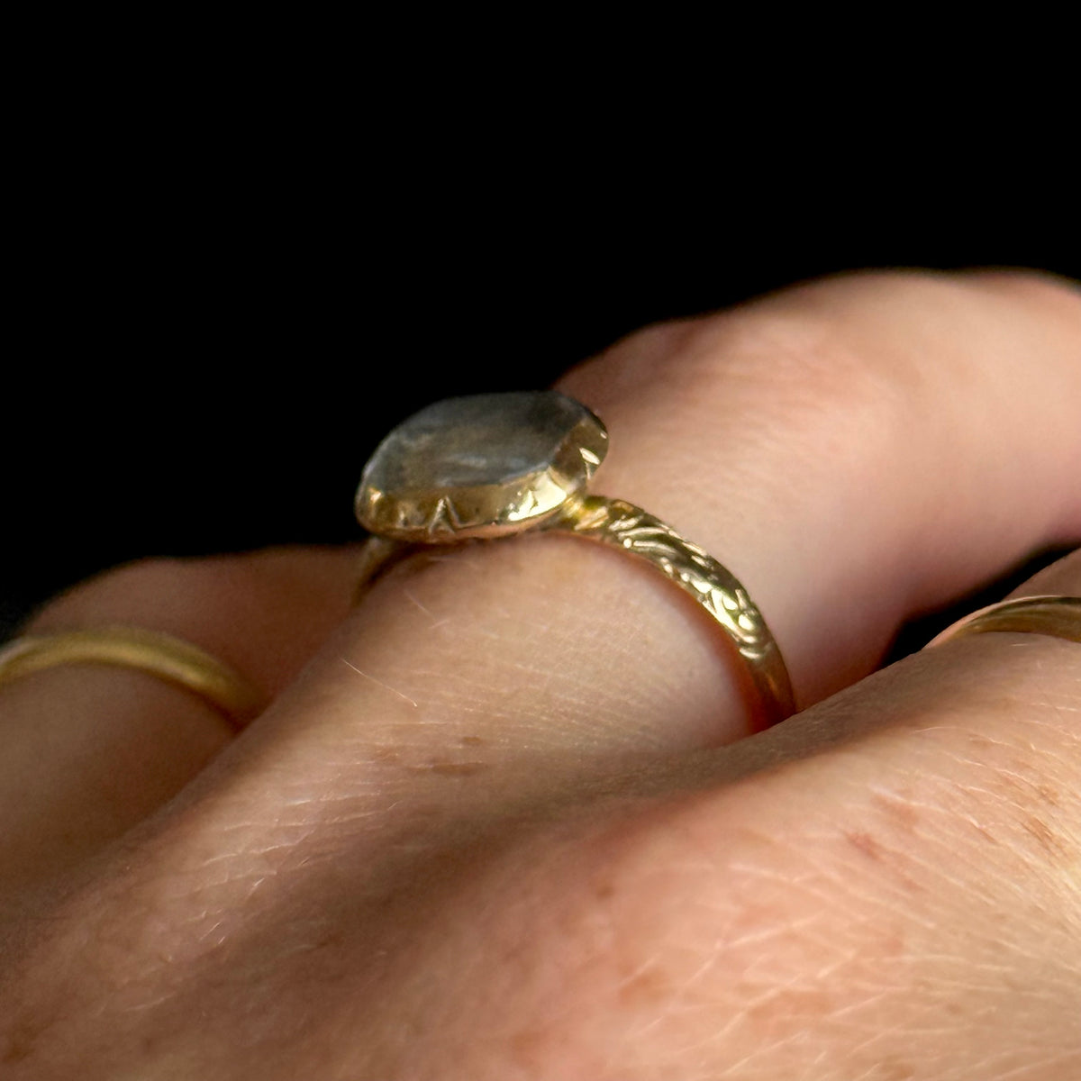 Antique Stuart Crystal & Enamel Ring in 18 Carat Gold; Circa 1690