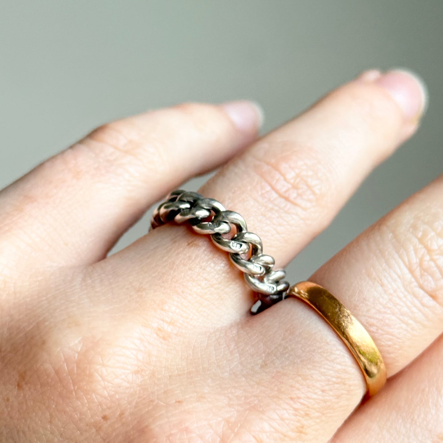Antique Curb Chain Ring in Sterling Silver