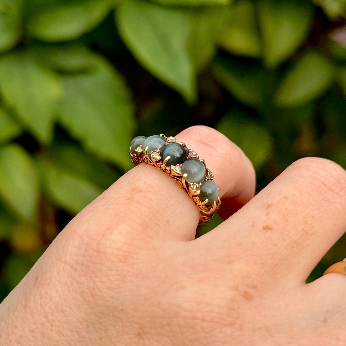 Victorian Chrysoberyl & Diamond  Ring in 18 Carat Gold; Circa 1890