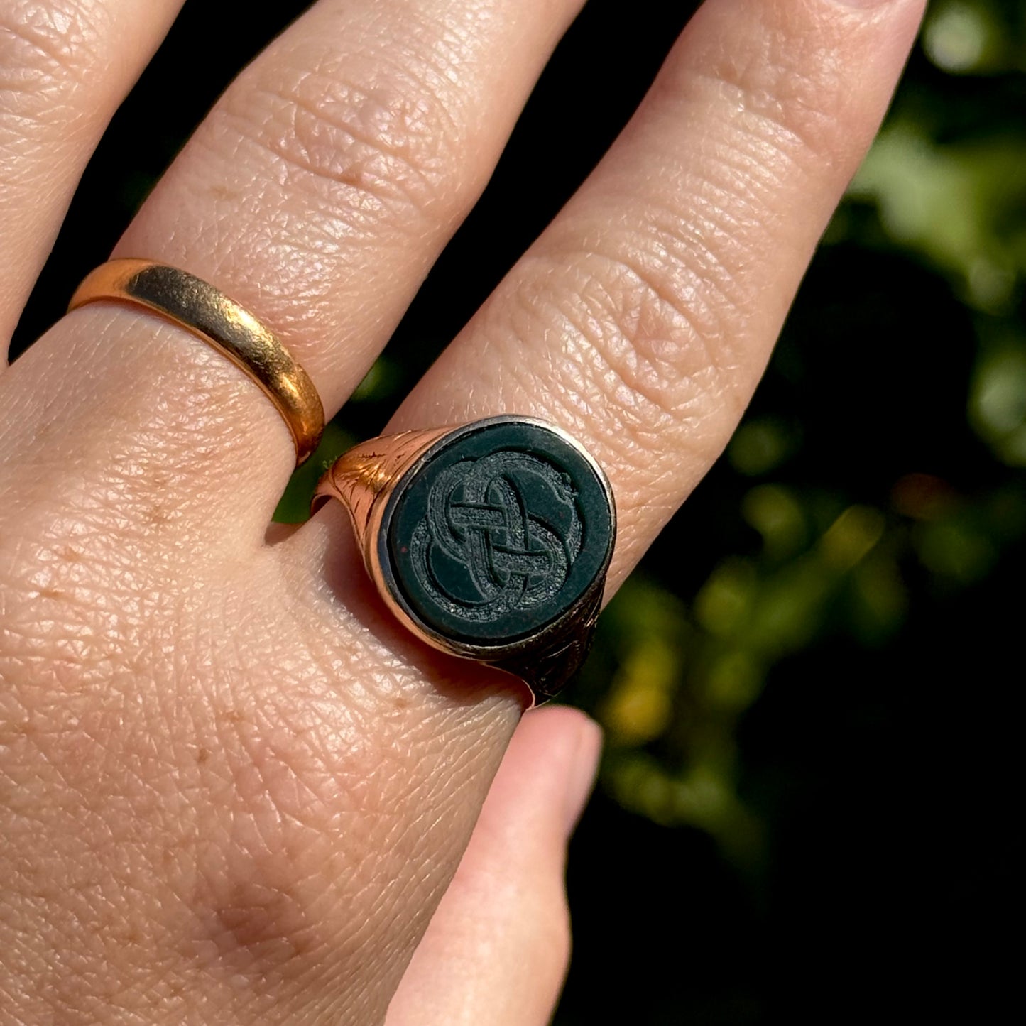 Antique Bloodstone Ouroboros Serpent Ring in 9 Carat Gold