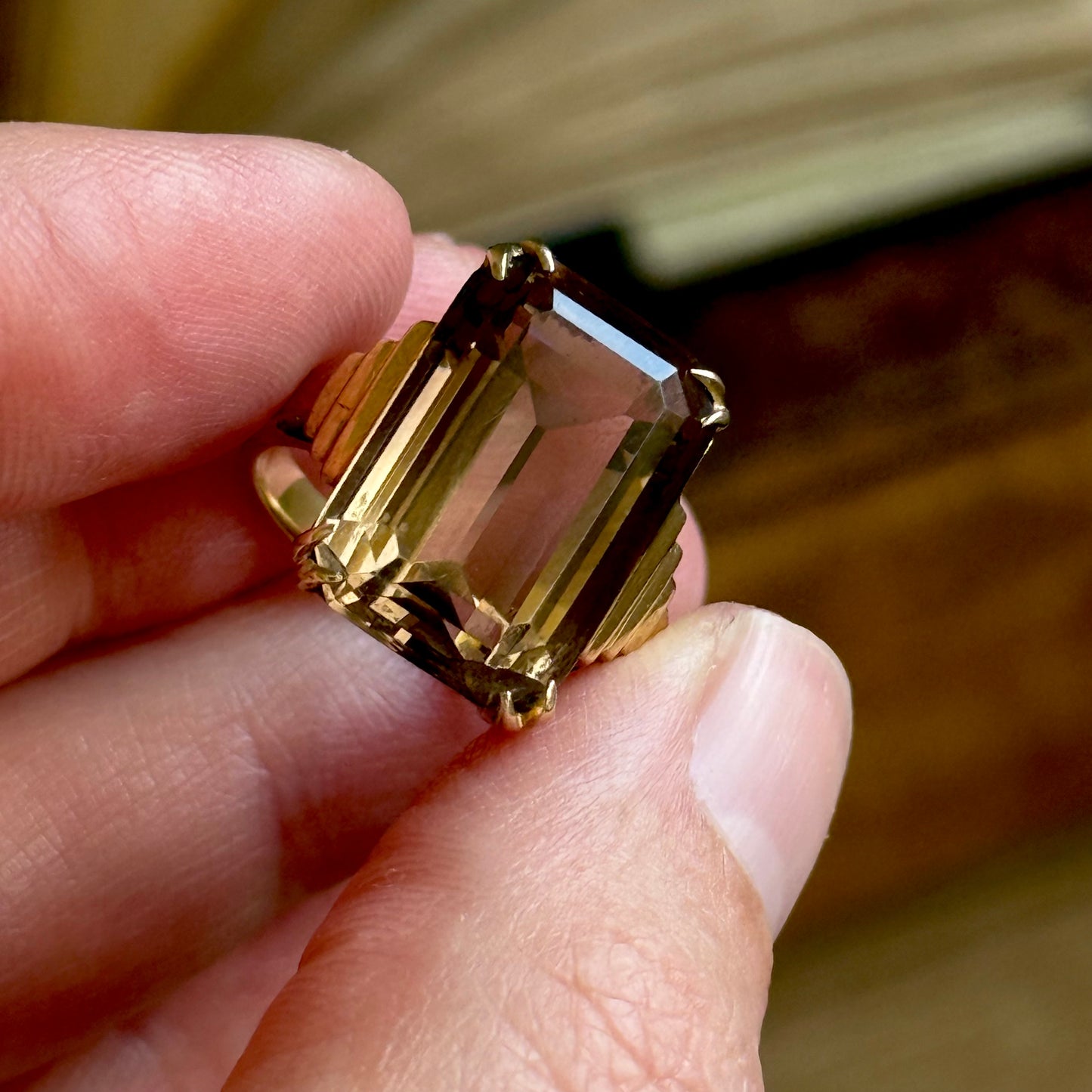 Vintage Statement Smokey Quartz Ring in 9 Carat Gold