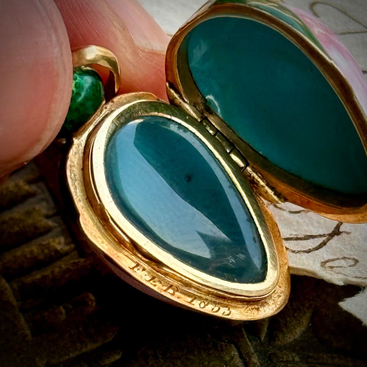 Antique French Victorian Rosebud Locket Enamel Pendant; Circa 1853