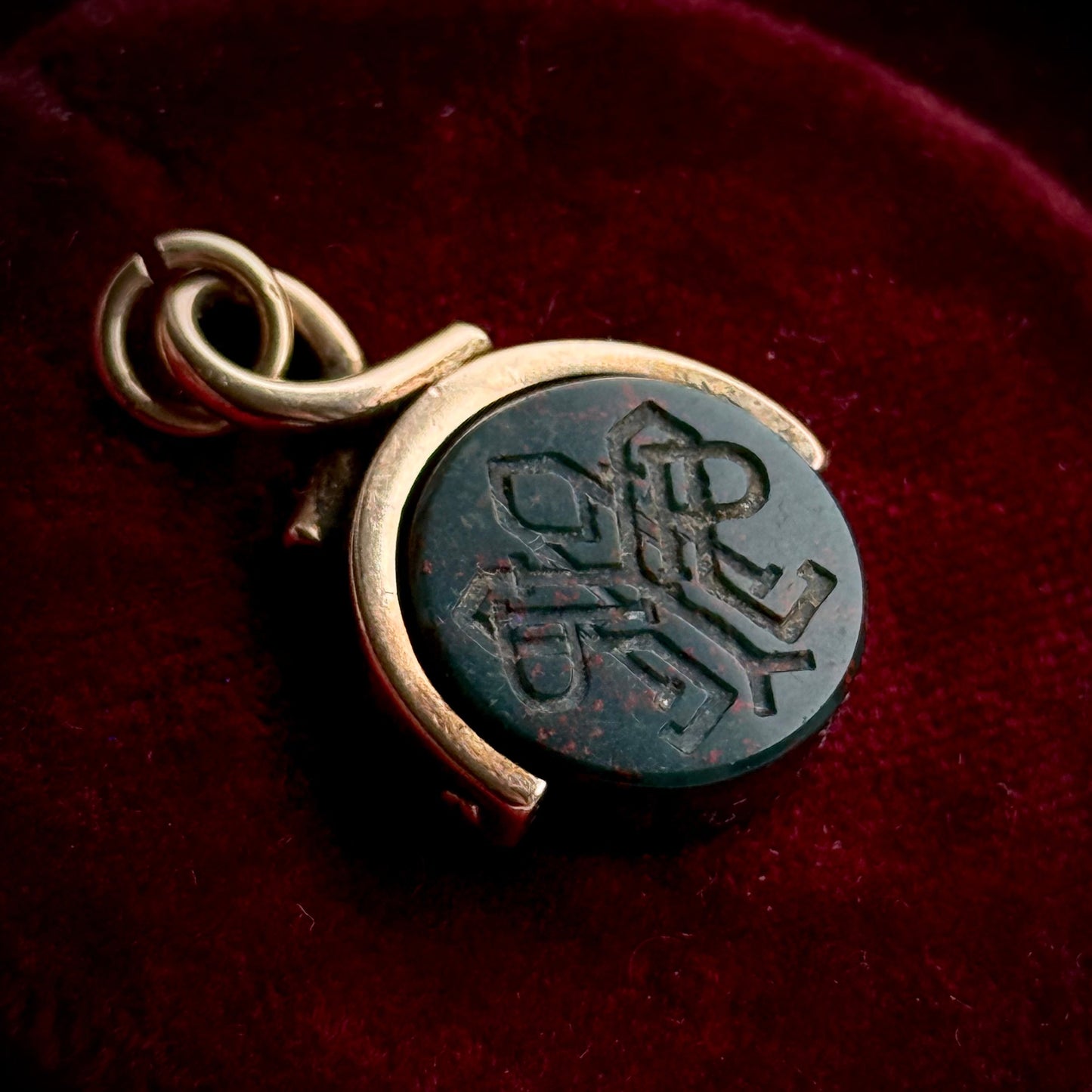 Antique Victorian Bloodstone Spinning Fob Pendant