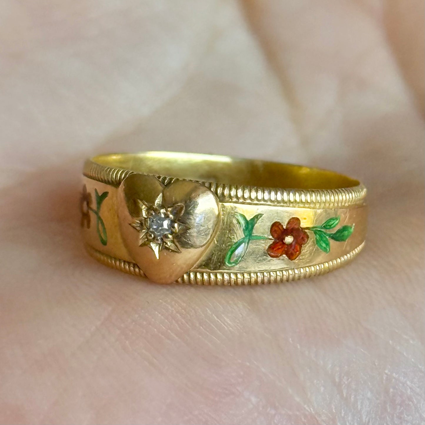 Antique Victorian Diamond & Enamel Ring; Circa 1893