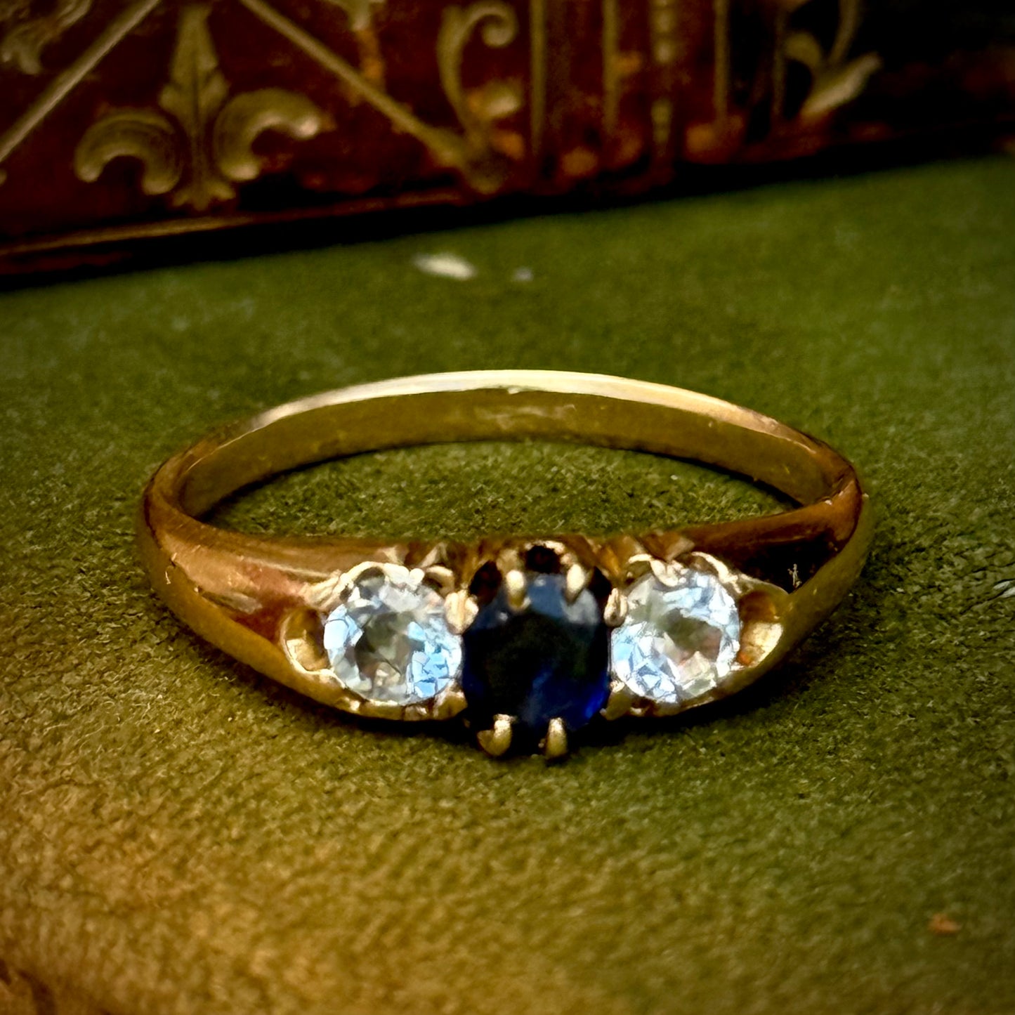 Antique Sapphire & Blue Topaz Trilogy Ring
