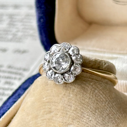 Edwardian Diamond Daisy Cluster Ring in 18 Carat Gold; Circa 1900