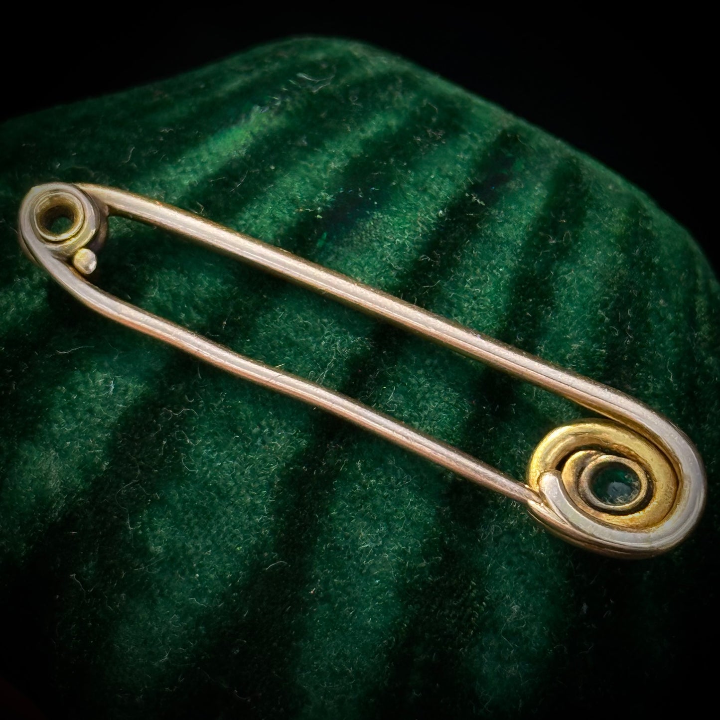 Antique Gold & Emerald Safety Pin; Circa 1900