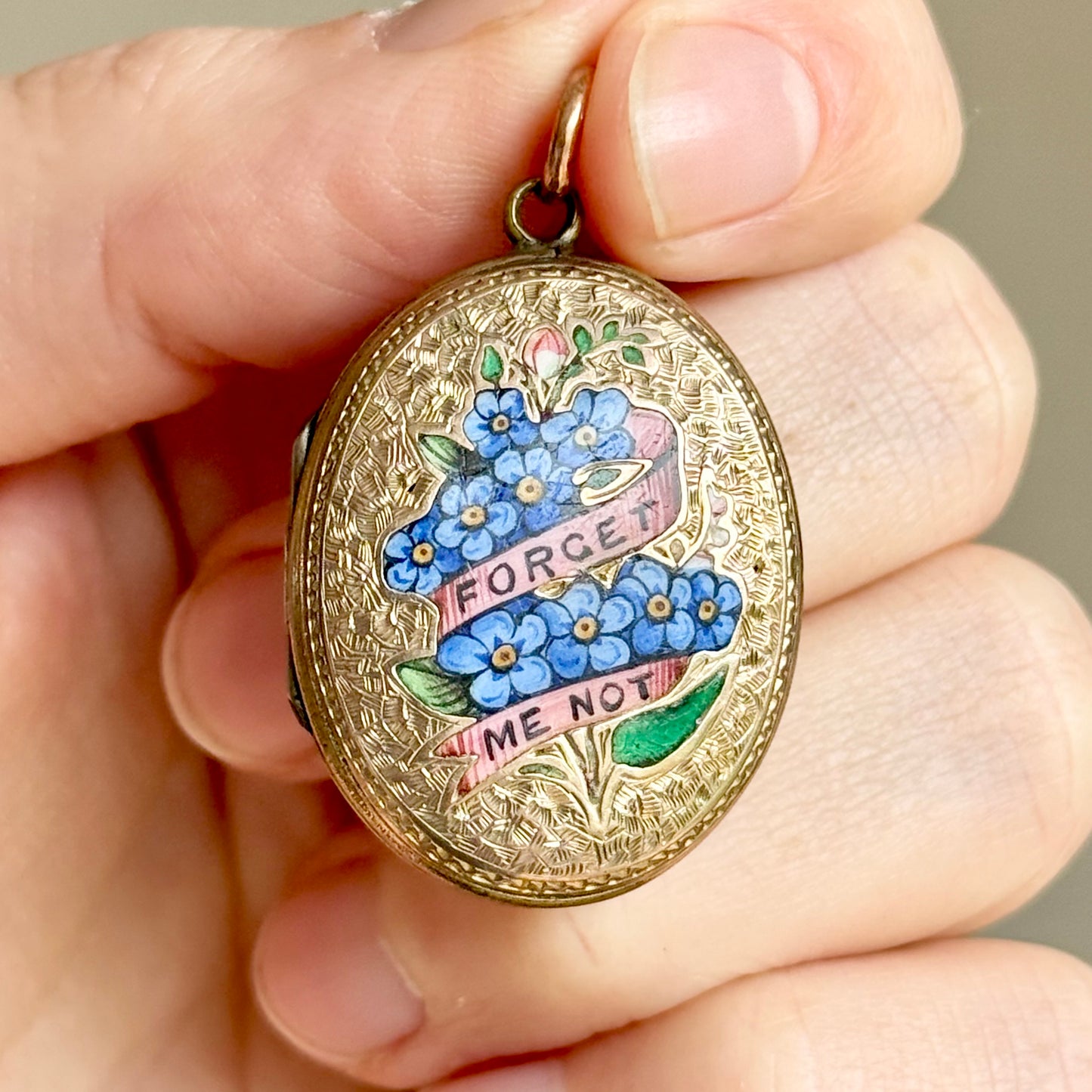 Victorian Enamel “Forget Me Not” Sentimental Locket; Circa 1890