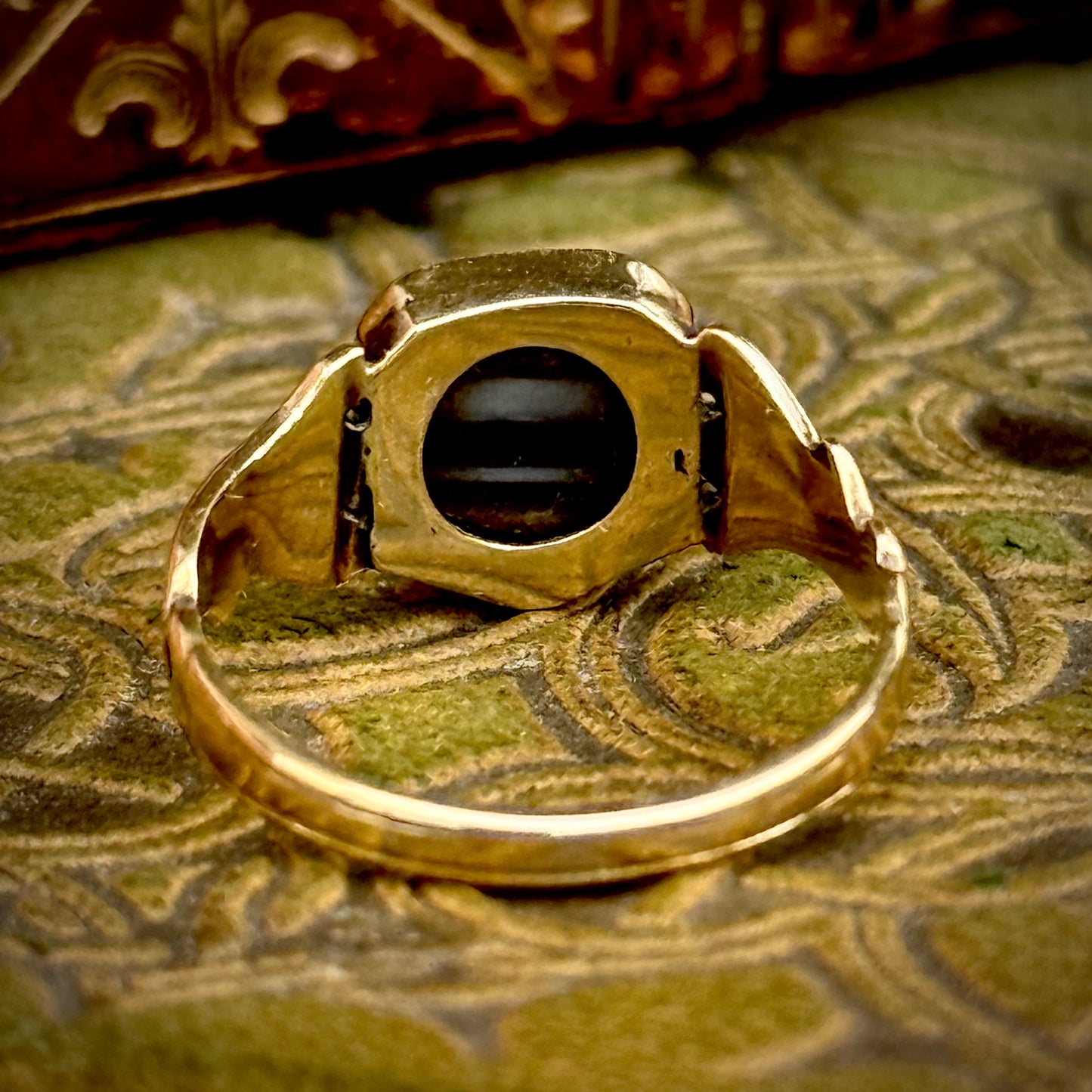Antique Banded Agate Monogram Signet Ring