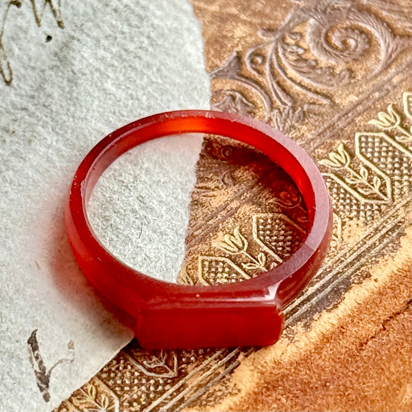 Antique Carnelian Carved Signet Ring; Circa 1880