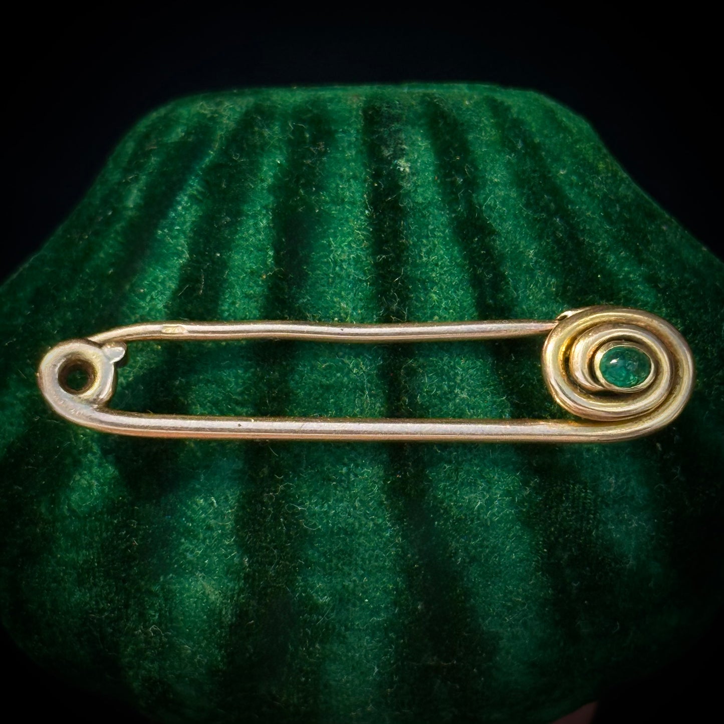 Antique Gold & Emerald Safety Pin; Circa 1900