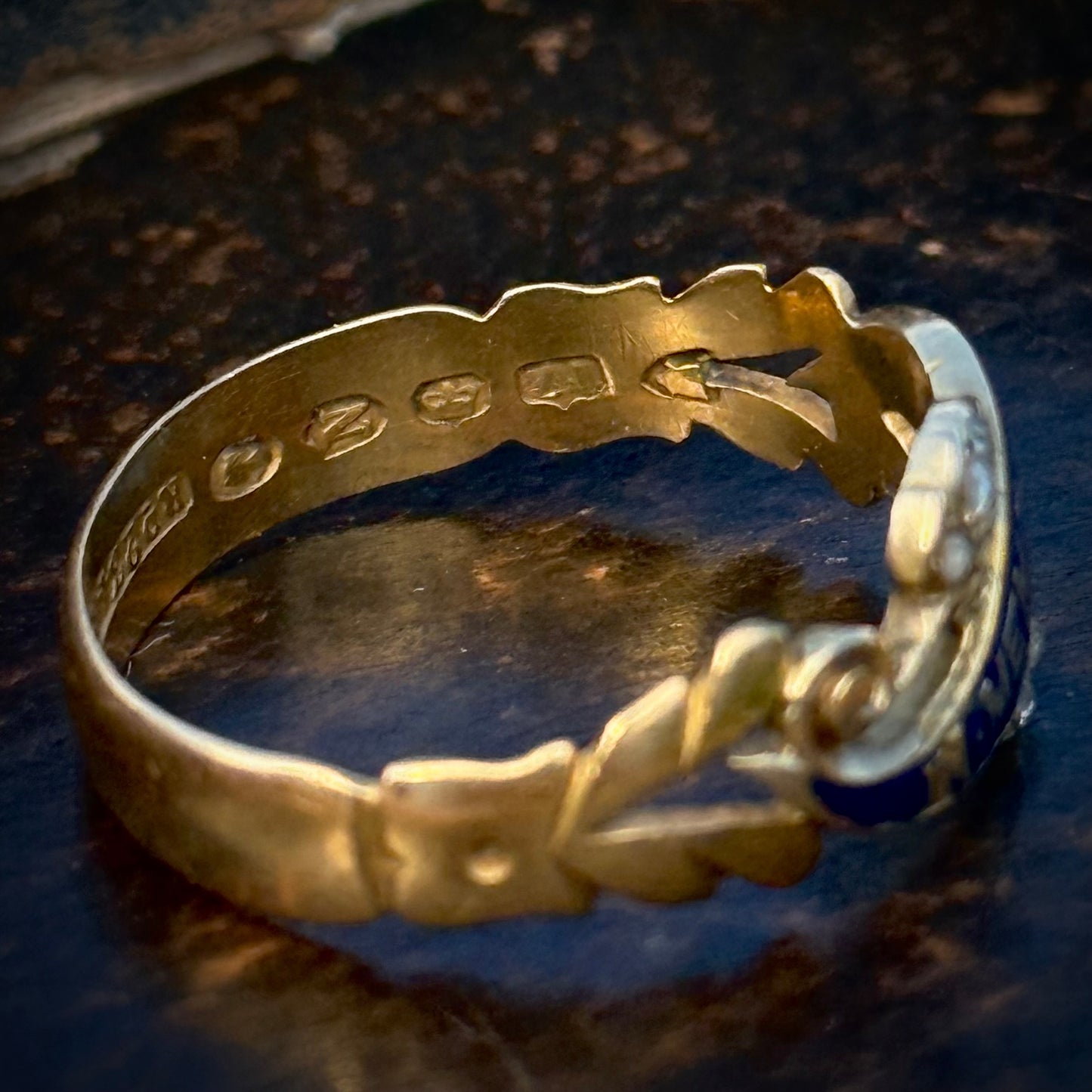 Antique Victorian Enamel & Diamond Mourning Ring