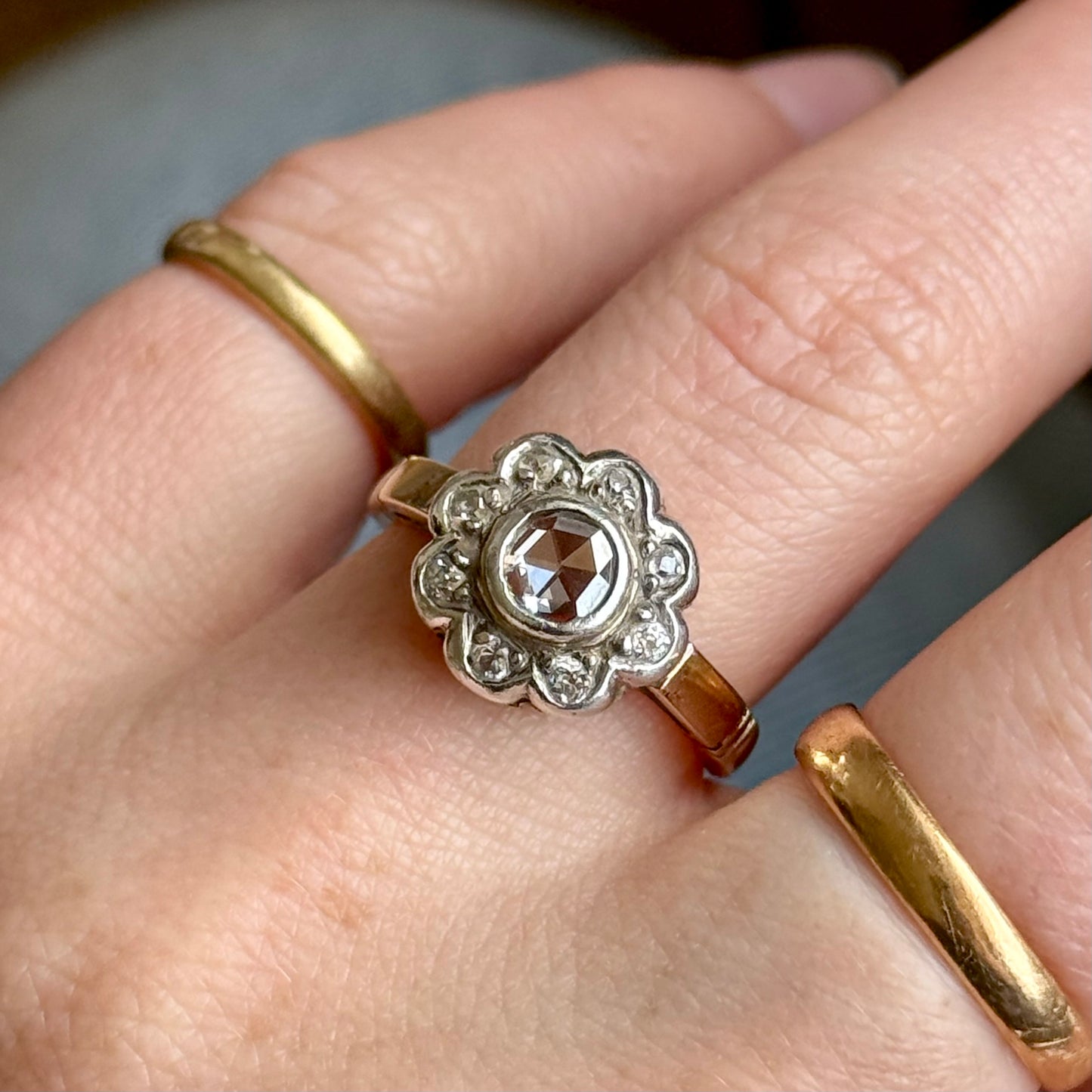 Antique Rose Cut Diamond Cluster Ring in 9 Carat Gold