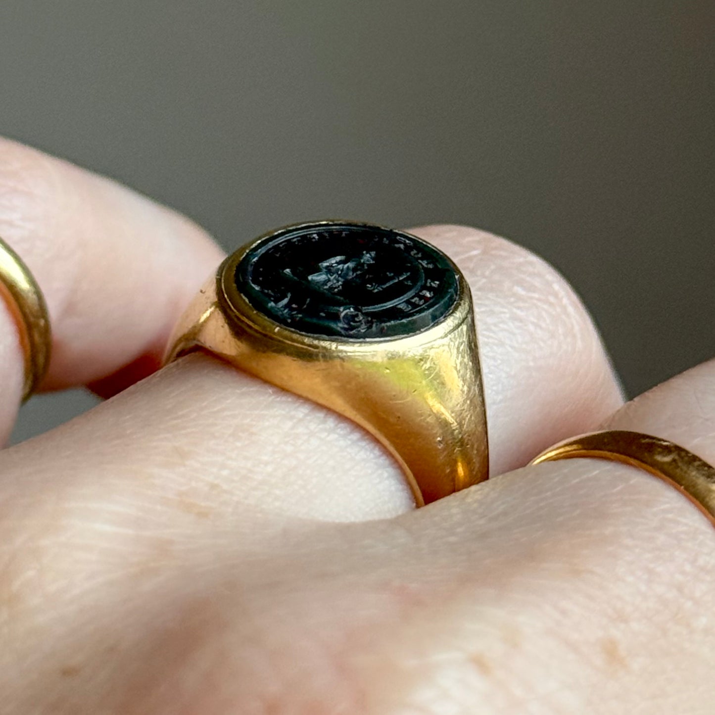 Antique Victorian Bloodstone Signet Ring in 18 Carat Gold; Circa 1880